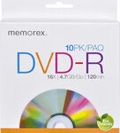 Memorex - 16x DVD-R Discs (10-Pack) - White