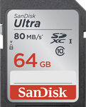 SanDisk - Ultra Plus 64GB SDXC Class 10 UHS-1 Memory Card - Black/Gray/Red