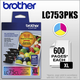 Brother - LC75CL XL 3-Pack High-Yield Ink Cartridges - Yellow/Cyan/Magenta - Image 1