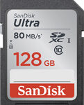 SanDisk - Ultra Plus 128GB SDXC Class 10 UHS-1 Memory Card - Black/Gray/Red