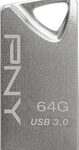 PNY - Mini Metal 64GB USB 3.0 Flash Drive - Silver