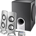 Insignia™ - Powered Computer Speakers with Subwoofer (3-Piece) - Black/Silver/Gray