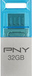 PNY - Duo-Link Metal OTG 32GB USB 2.0 Flash Drive - Steel Gray/Blue