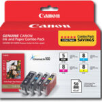 Canon - 5/8 4-Pack Ink Cartridges + Photo Paper - Black/Cyan/Magenta/Yellow
