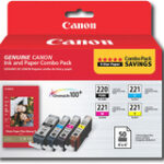 Canon - 220/221 4-Pack Ink Cartridges + Photo Paper - Black/Cyan/Magenta/Yellow